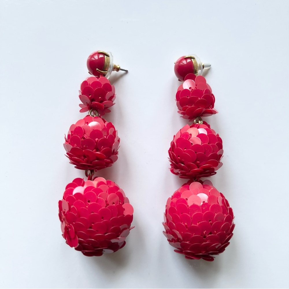 J. Crew Red Spring Sequence Ball Earrings